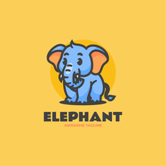 Vector Logo Illustration Elephant Mascot Cartoon Style.