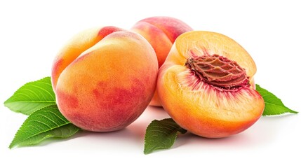 Ripe peach fruit isolated on a white background. Generative Ai