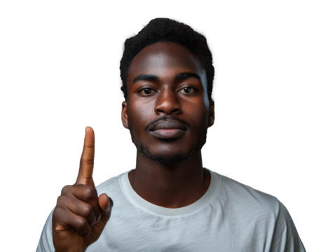 The man points up with his finger pointing at something