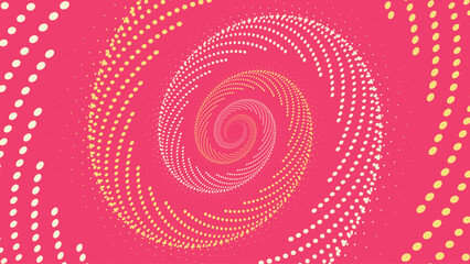 Abstract spiral dotted urgency vortex style creative line art yellow and white line wavy pink background.
