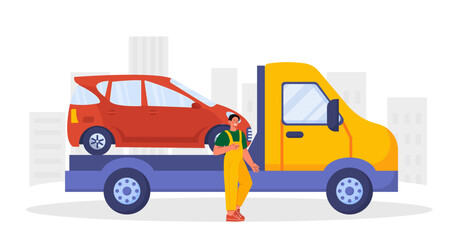 Car tow truck vector concept