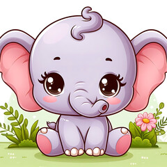 Fototapeta premium a 3d cartoon little elephant, Wallpaper Illustration, and background of a cute elephant. Front view. Concept of cute baby animal, icon.