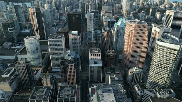 Stunning aerial view on skyscrapers in downtown of Vancouver
