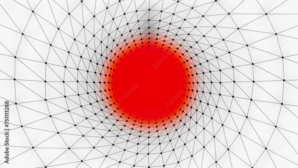 Poster moving tunnel with grid and colored cloud. design. 3d tunnel with grid and dots on white background 