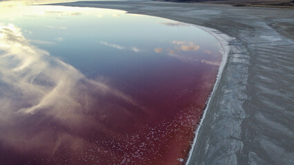 Aerial Beautiful Pink Water of the Great Salt Lake Utah