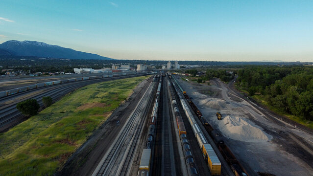 Aerial View of Train Rail Yard Ogden Utah