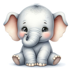 a 3d cartoon little elephant, Wallpaper Illustration, and background of a cute elephant. Front view. Concept of cute baby animal, icon.	