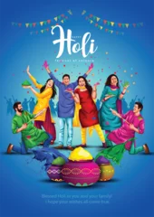Gardinen Happy Holi festival of India background. group of people celebrating Holi. abstract vector illustration banner design © Arun