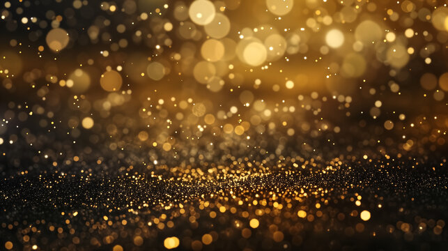 abstract gold, black and gold glitter background with fireworks.