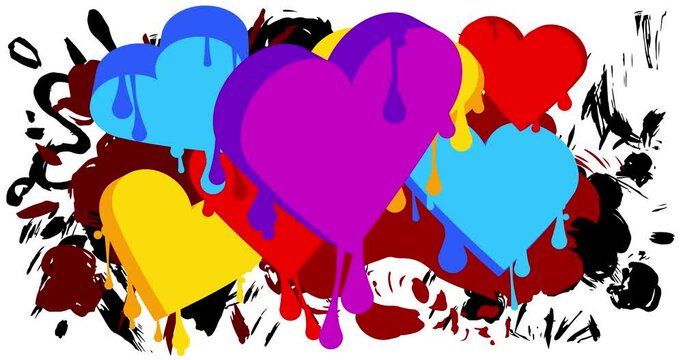 Heart Graffiti tag animation. Abstract Valentine's Day modern street art video decoration performed in urban painting style.
