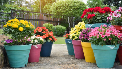 Fototapeta na wymiar a multicolored flowerpot in the garden