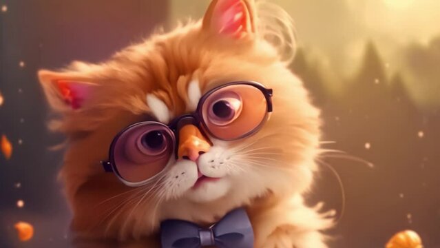 video of a cat wearing glasses
