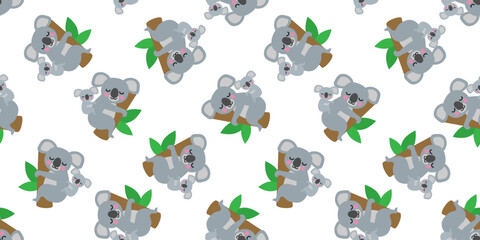 cute koala bear and baby on branch seamless pattren print design vector illustration