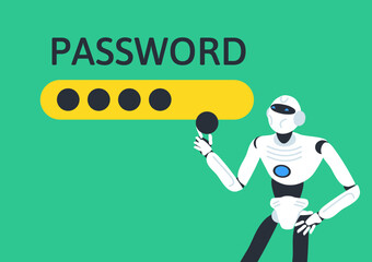 robot entering password personal data security internet online service vector illustration