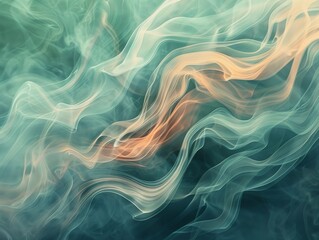 Fototapeta premium Abstract art of smoke waves flowing in a harmonious blend of blue and orange, creating a sense of motion and fluidity.