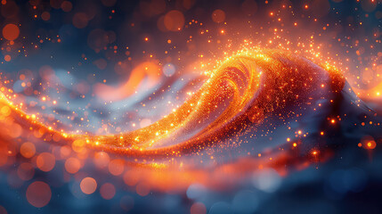 Background with space orange lights particles. Created with Ai