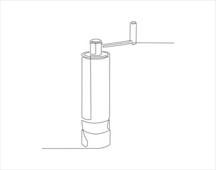 Continuous Line Drawing Of Manual Coffee Grinder. One Line Of Coffee Grinder. Grinder Continuous Line Art. Editable Outline.