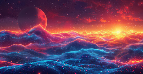 Background with stars, sun and clouds. Created with Ai