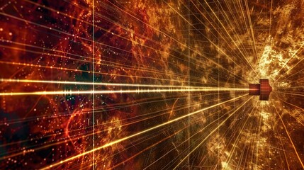 Laser beams intersect around a small glass sphere, creating a dynamic and focused scientific setup.