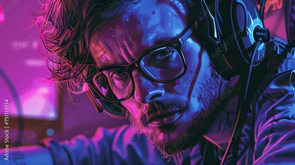 Poster the intense expression on a gamers face as they concentrate and strategize during a highstakes virtu