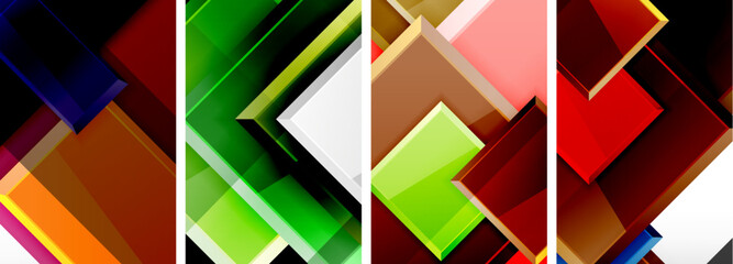 Color glass glossy square composition poster set for wallpaper, business card, cover, poster, banner, brochure, header, website