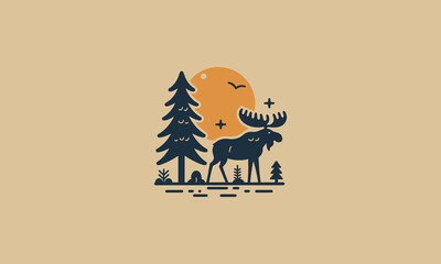 moose with tree vector illustration flat design