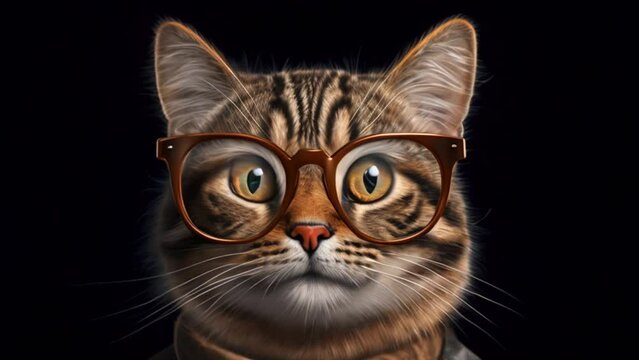 video of a cat wearing glasses