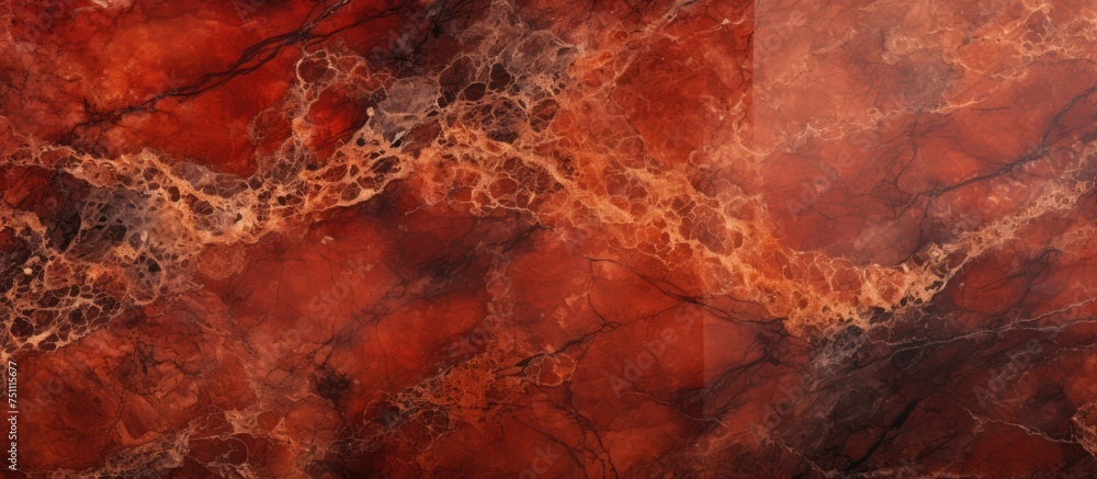 Poster a detailed view of a vibrant red marble surface, revealing intricate patterns and textures in high d
