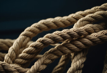 Fototapeta na wymiar Detailed Hemp Rope Knots on Dark Background