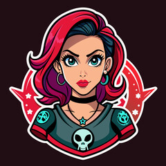 Tshirt sticker of a Rebel Chic Illustrate rebellious yet chic sticker featuring a girl with attitude wearing a tee adorned with edgy motifs like skulls, roses, or abstract designs, conveying a sense 