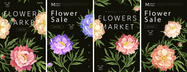 Vintage flowers posters vector set