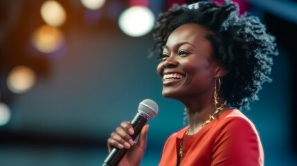 Obraz premium empowering female speaker: microphone on stage