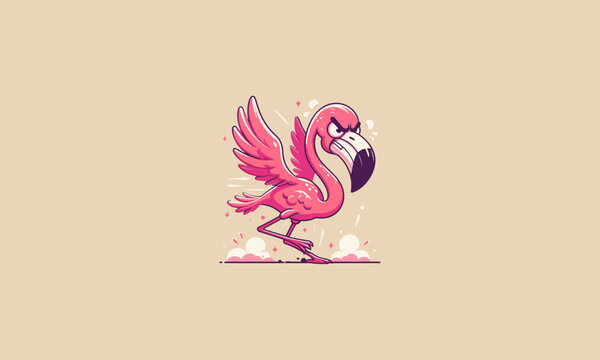 flamingo angry vector illustration mascot design