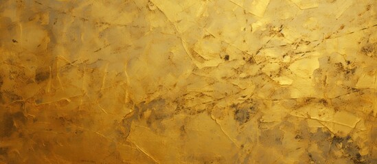 A brown and yellow wall, painted in gold with chipping and cracks emphasized, displaying a stark...