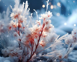 Winter background with snowflakes and flowers. Winter background. Beautiful winter background.