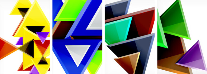 Glossy triangles geometric poster set for wallpaper, business card, cover, poster, banner, brochure, header, website