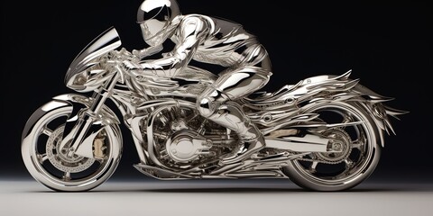silver motorcycle with rider.