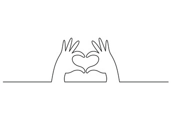 Continuous line drawing of hands forming a heart shape. Love heart one line vector illustration.
