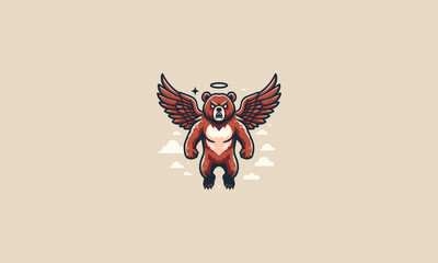Fototapeta premium bear angry with wings vector illustration flat design