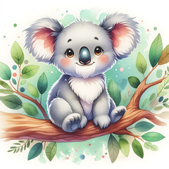 Portrait of male Koala bear, Phascolarctos cinereus, Cute cartoon koala