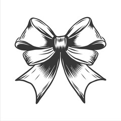 Simple hand drawn ribbon bow. Vintage bow for gift or hair. engraving of Bowknot for decoration. Vector illustration isolated on white background