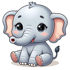 Obraz premium a 3d cartoon little elephant, Wallpaper Illustration, and background of a cute elephant. Front view. Concept of cute baby animal, icon. 