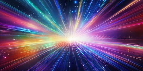 Naklejka premium Light speed, hyperspace, space warp background. colorful streaks of light gathering towards the event horizon.
