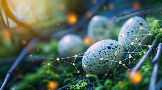 Vernetzung von Ostereiern ist eine Con-egg-tion Wortspiel zu Ostern Werbebild Generative AI