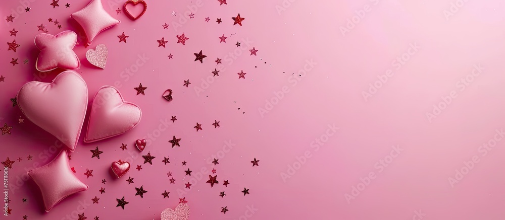 Aufkleber a pink background filled with an array of pink hearts and stars, creating a whimsical and playful at