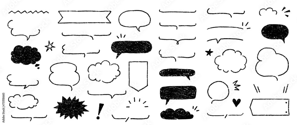 Aufkleber cute crayon frame speech bubble set. crayon chalk background speech bubble frame. hand drawn chalk p