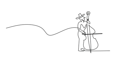 Violinist man playing violin. Continuous one line music drawing art Vector illustration.