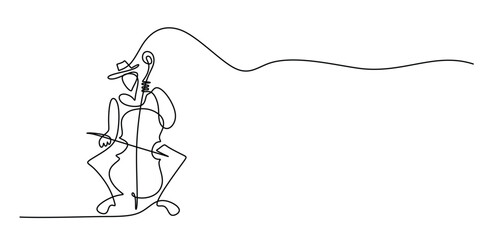 Violinist man playing violin. Continuous one line music drawing art Vector illustration.