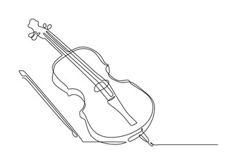 One line drawing of violin design. Classical jazz music instrument. Vector illustration simple continuous outline style. © berkahlineart