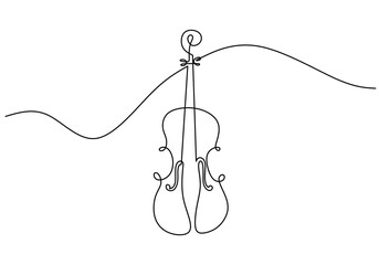 Violin one line art drawing. Music instrument object vector illustration. Hand drawn sketch continuous single outline. Classical string viola for melody playing. © berkahlineart